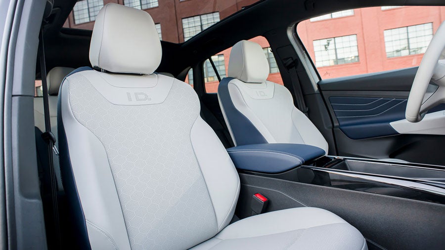 An interior shot of cosmic colored seating