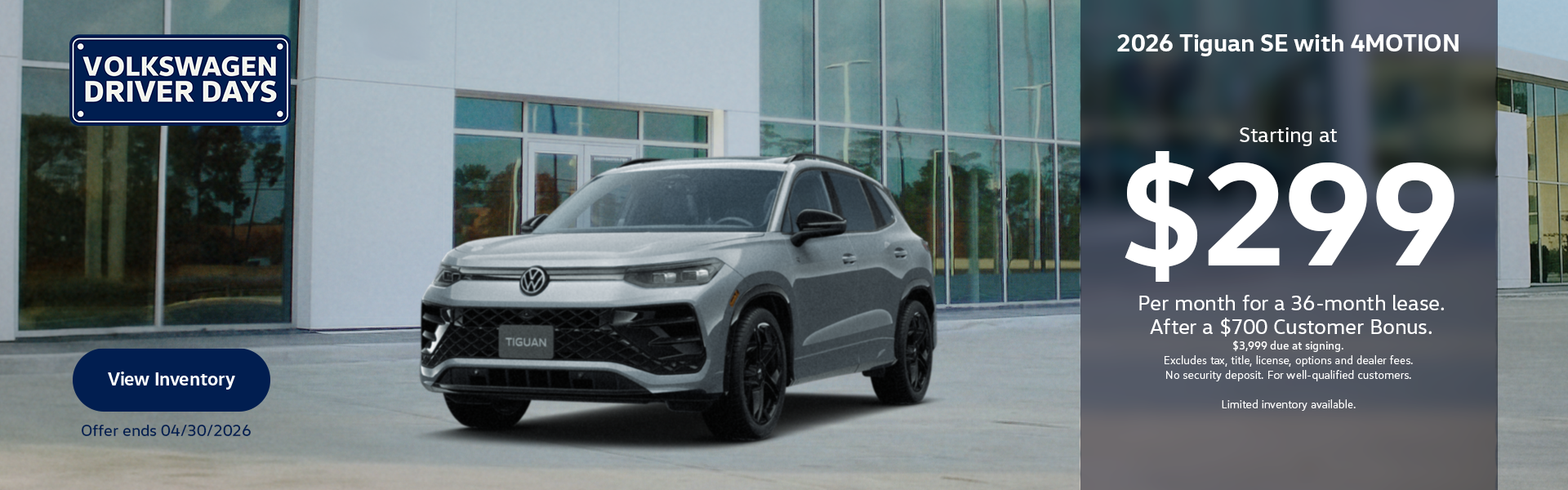 2026 Tiguan SE Lease- Driver Days